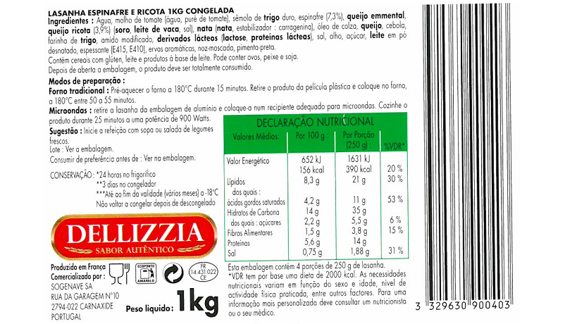 DELLIZZIA LASANHA ESPIN. RICOTA 1KG CONG